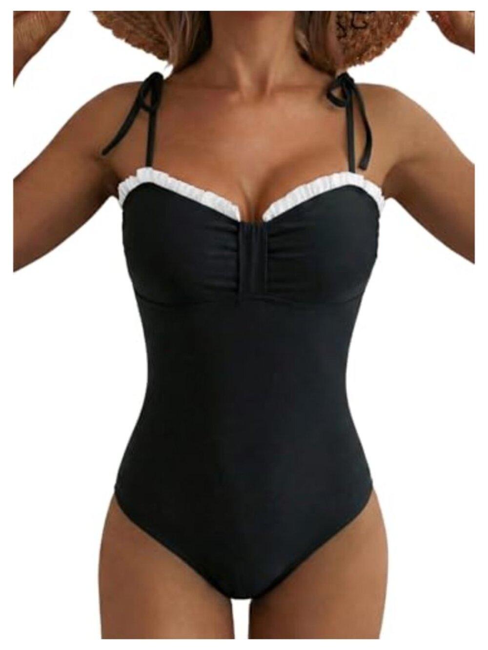 Women's Striped Tie Shoulder One Piece Swimsuit High Cut Swimwear